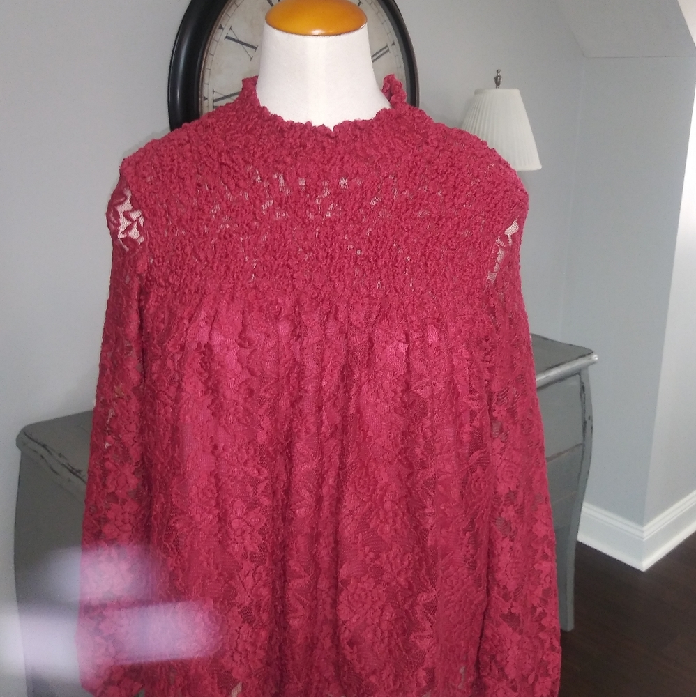Anthropologie berry color lace top
